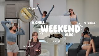 Thumbnail for a chill weekend vlog 🥞🤍 crepes, cat tree, movie theatre! | toomuchzozo