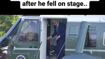 Thumbnail for Short-pants Biden hits his head on the doorway of Marine 1, one day after he fell on stage..
