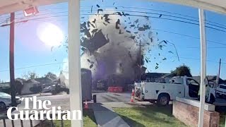 Thumbnail for Gas explosion caught on doorbell camera destroys home in California | Guardian News