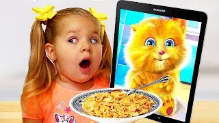 Thumbnail for Diana and Funny Cat eats Breakfast and Plays | ✿ Kids Diana Show