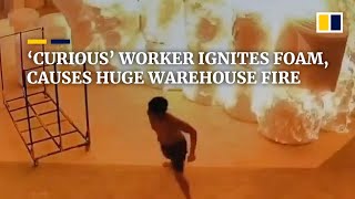 Thumbnail for ‘Curious’ worker ignites foam, causes huge warehouse fire in China | South China Morning Post