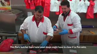 Thumbnail for Marine Le Pen Accused of Hala Meat Policies Which Make French Jews and Muslims feel unwelcome. Jewish leaders responded in a statement that the “detestable” proposition would force large numbers of Jews and Muslims to leave.